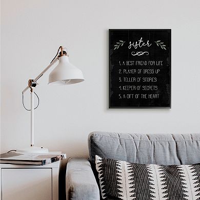 Stupell Home Decor Sister Facts Family Phrases Distressed Black Pattern Wall Art