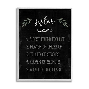 Stupell Home Decor Sister Facts Family Phrases Distressed Black Pattern Framed Wall Art