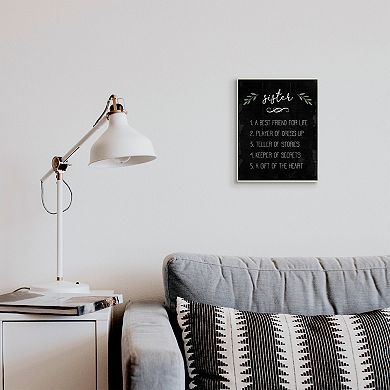 Stupell Home Decor Sister Facts Family Phrases Distressed Black Pattern Wall Art