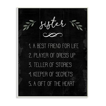 Stupell Home Decor Sister Facts Family Phrases Distressed Black Pattern Wall Art