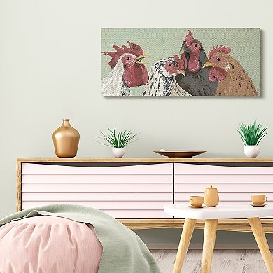 Stupell Home Decor Four Roosters Clucking Farm Birds over Green Wall Art