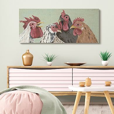 Stupell Home Decor Four Roosters Clucking Farm Birds over Green Wall Art