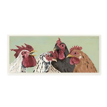 Stupell Home Decor Four Roosters Clucking Farm Birds over Green Wall Art