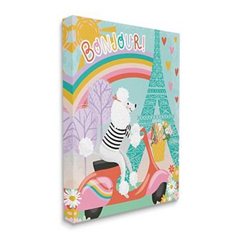Stupell Home Decor Poodle Driving Moped Bonjour Eifel Tower Wall Art