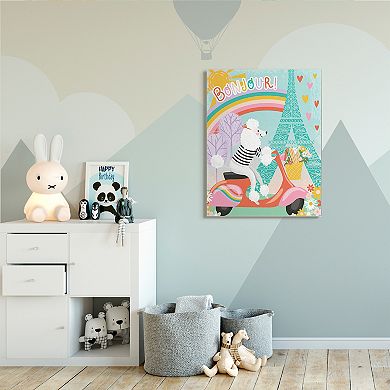 Stupell Home Decor Poodle Driving Moped Bonjour Eifel Tower Wall Art