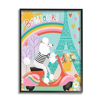 Stupell Home Decor Poodle Driving Moped Bonjour Eifel Tower Wall Art