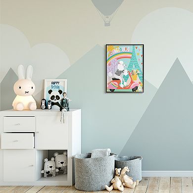 Stupell Home Decor Poodle Driving Moped Bonjour Eifel Tower Wall Art