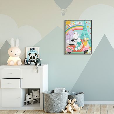 Stupell Home Decor Poodle Driving Moped Bonjour Eifel Tower Wall Art