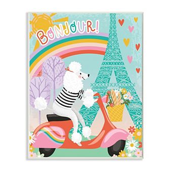 Stupell Home Decor Poodle Driving Moped Bonjour Eifel Tower Wall Art