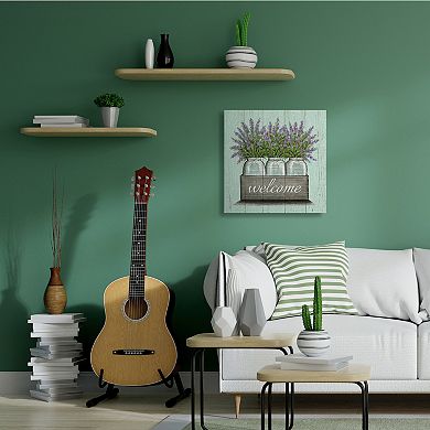 Stupell Home Decor Purple Lavender Florals in Jars Welcome Sentiments Wall Art