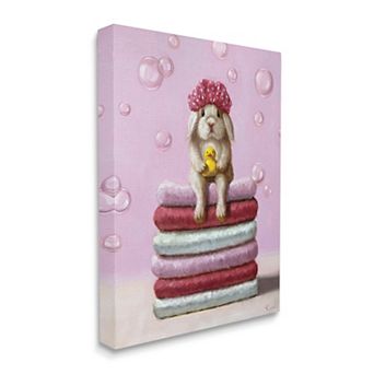 Stupell Home Decor Cute Baby Rabbit on Bath Towels Wall Art