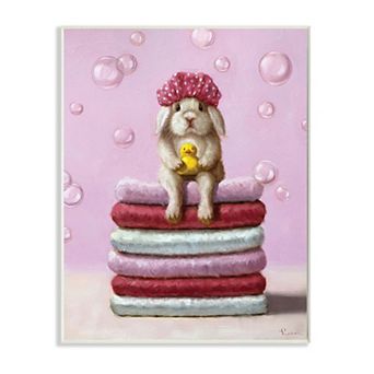 Stupell Home Decor Baby Rabbit on Bath Towels Wall Art