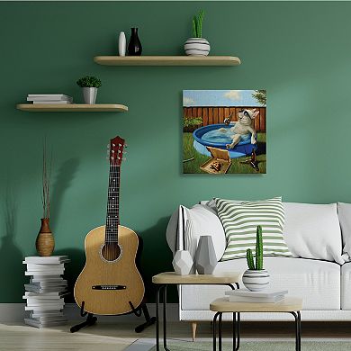 Stupell Home Decor French Bulldog Drinking Summer Pool Pet Humor Wall Art