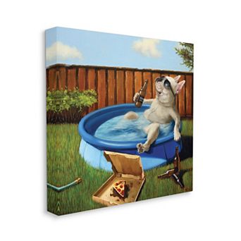 Stupell Home Decor French Bulldog Drinking Summer Pool Wall Art