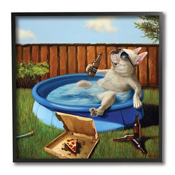 Stupell Home Decor French Bulldog Drinking Summer Pool Wall Art