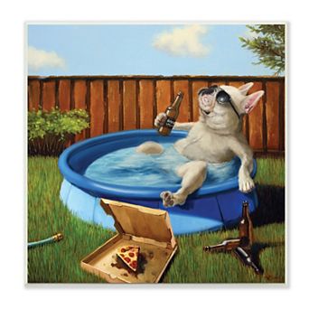 Stupell Home Decor French Bulldog Drinking Summer Pool Wall Art