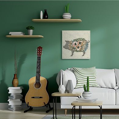 Stupell Home Decor Charming Farm Pig Green Pink Floral Body Wall Art