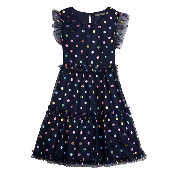 Girls 7-16 Three Pink Hearts Polka Dot Shine Dress in Regular & Plus Size