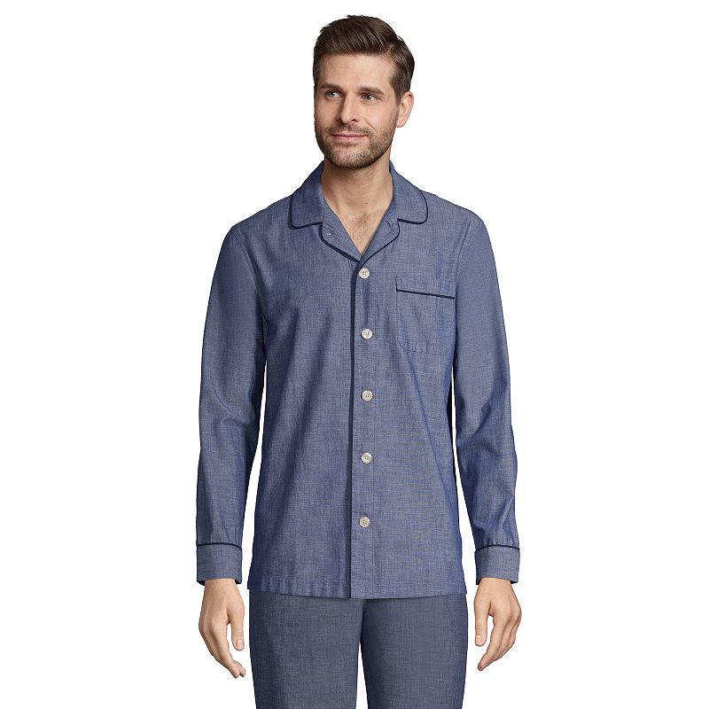 Big & Tall Lands End Poplin Pajama Sleep Shirt, Mens, Size: 2XB, Dark Blu