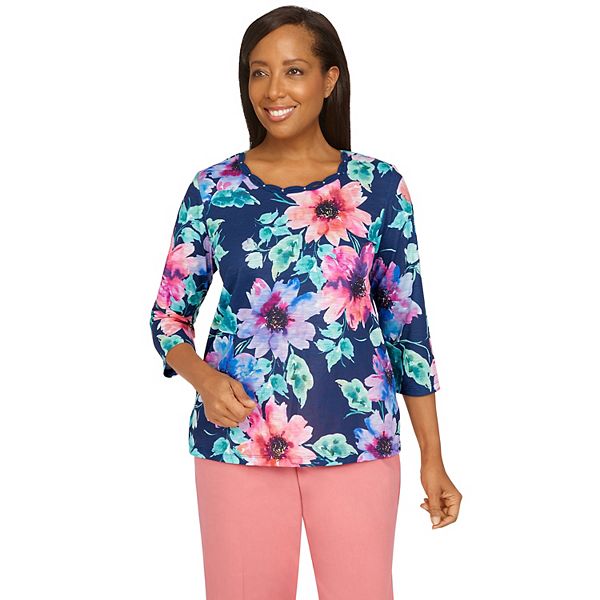 Petite Alfred Dunner Watercolor Floral Knit Top