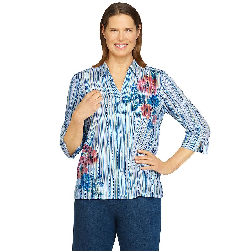 Womens Alfred Dunner Asymmetric Floral Woven Top, Size: Small, Blue