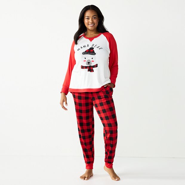 Mama Bear Women Christmas Red Plaid Pajama Family' Sticker