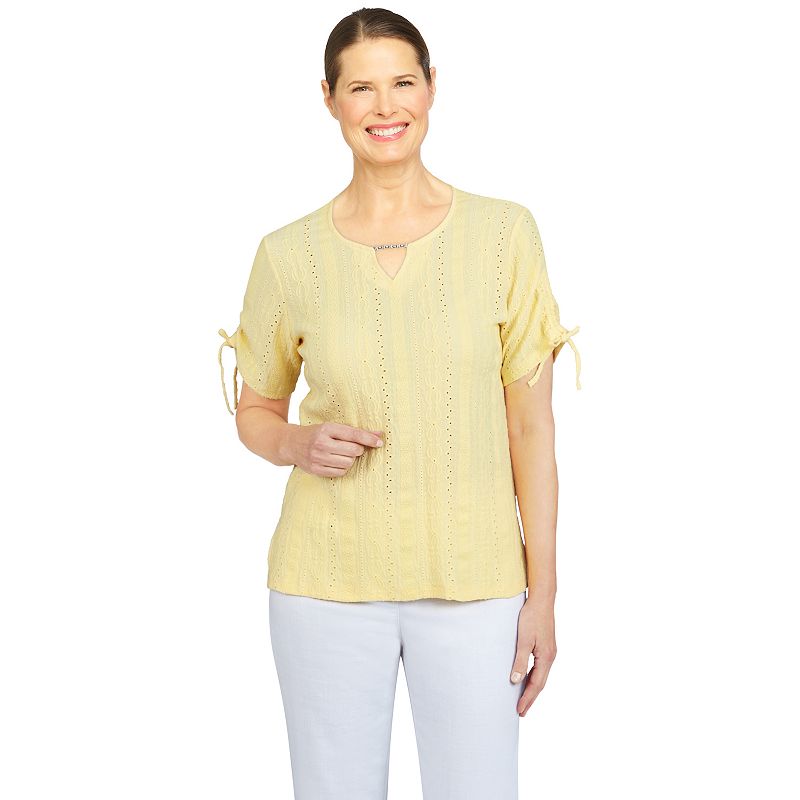Plus Alfred Dunner Eyelet Knit Top, Womens, Size: 3XL, Yellow
