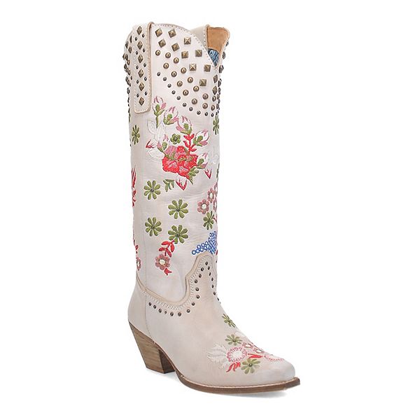Dingo Poppy Women's Leather Cowboy Boots - White (8)