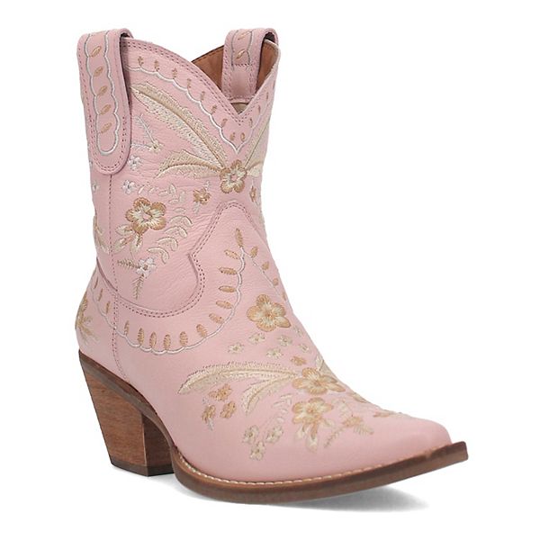 Dingo  Womens Primrose Embroidered Floral Snip Toe   Casual Boots   Ankle Mid Heel 2-3u0022