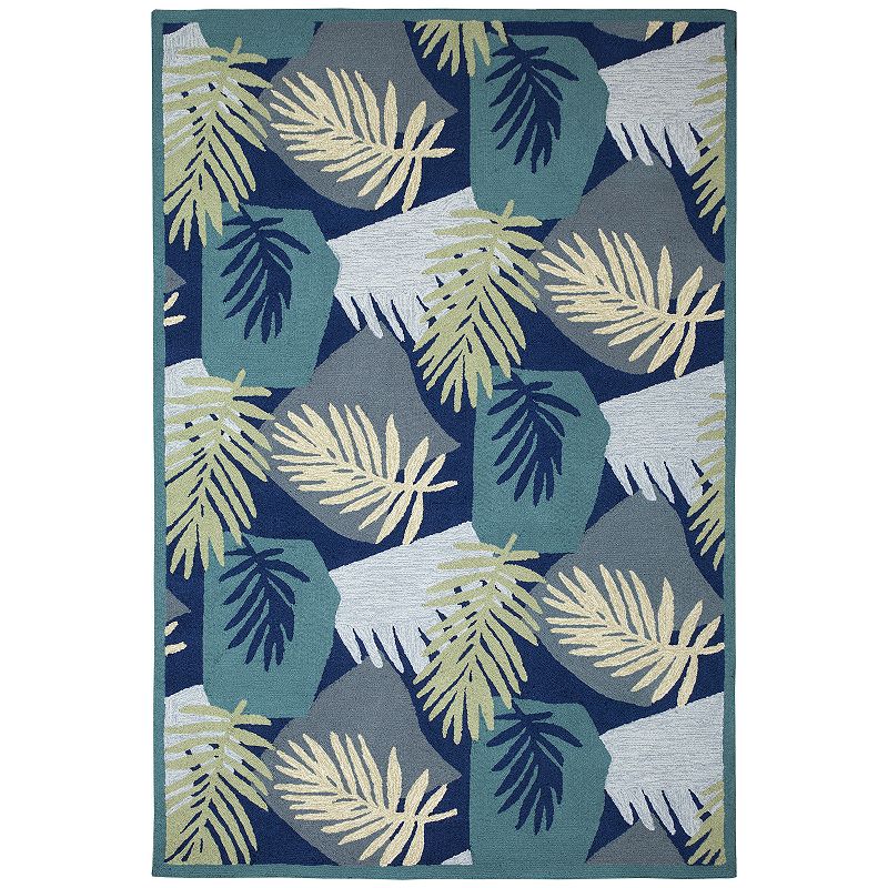 Liora Manne Capri Patchwork Palms Indoor/Outdoor Rug, Blue, 8X11.5 Ft