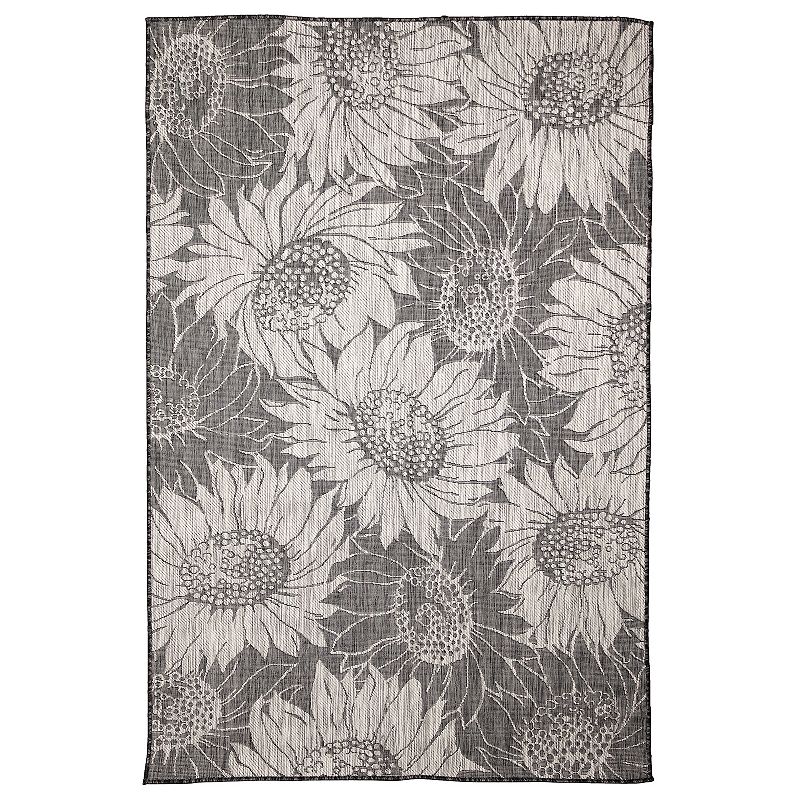 Liora Manne Carmel Sunflower Field Indoor/Outdoor Rug, Black, 5X7.5 Ft