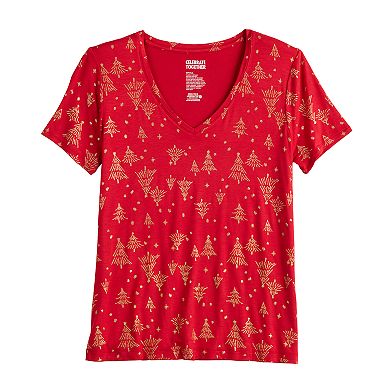 Women's Celebrate Togehter™™ Short Sleeve V-Neck Christmas Tee