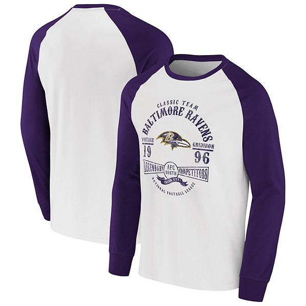 Men's NFL x Darius Rucker Collection by Fanatics White/Purple Baltimore  Ravens Vintage Raglan Long Sleeve T-Shirt