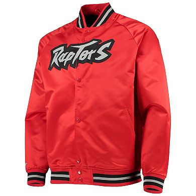 Men's Mitchell & Ness Red Toronto Raptors Hardwood Classics Satin Full-Snap Raglan Jacket