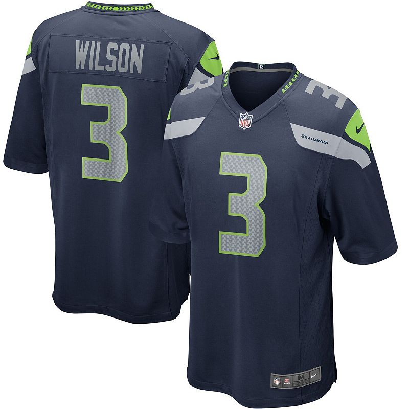 Mens Nike Russell Wilson Navy Seattle Seahawks Game Player Jersey, Size: 4