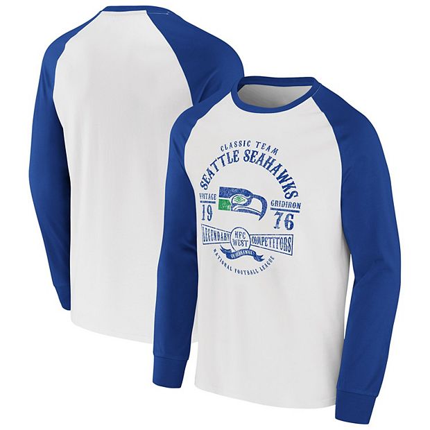 Men's NFL x Darius Rucker Collection by Fanatics White/Royal Seattle Seahawks  Vintage Raglan Long Sleeve