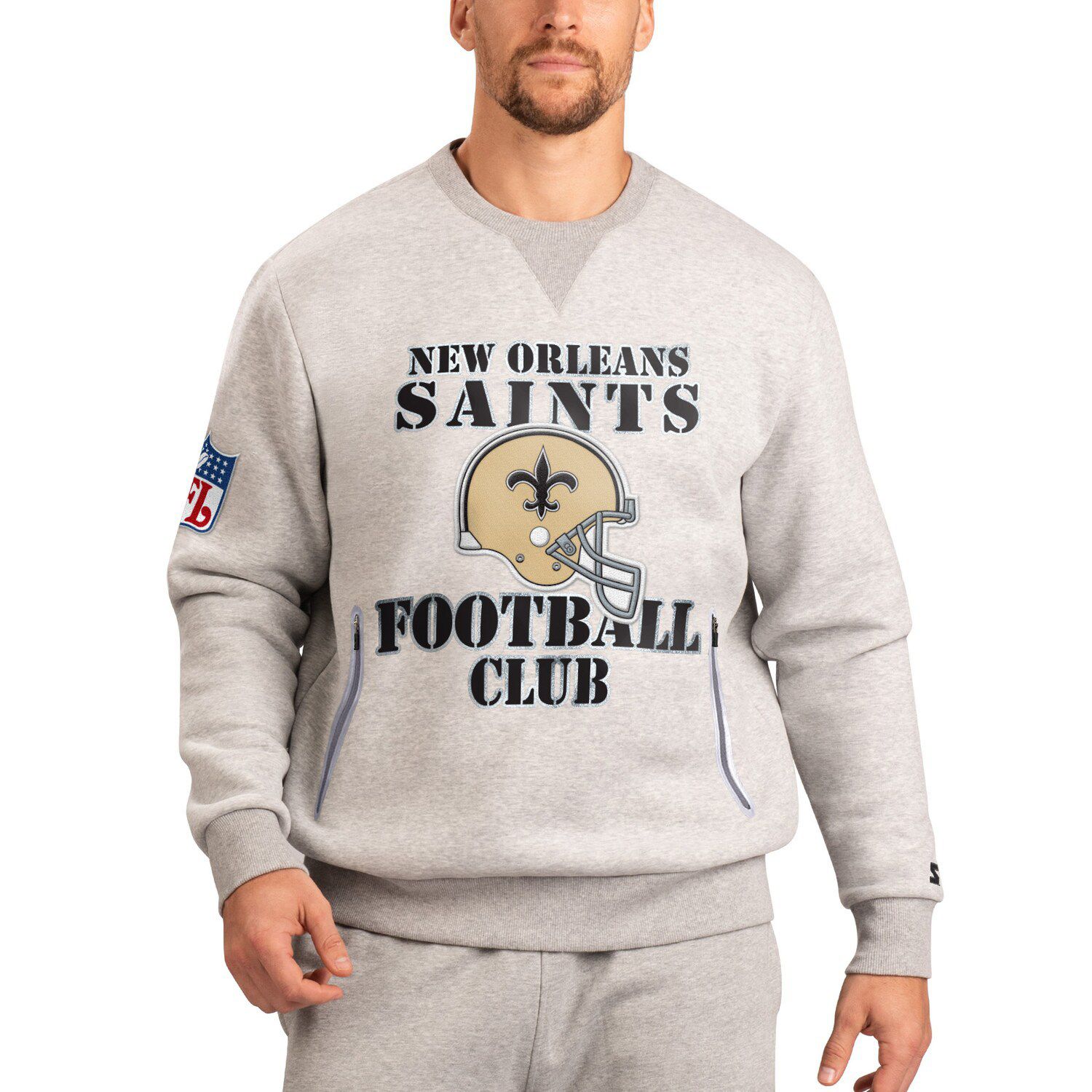 Men's Mitchell & Ness Heathered Gray New Orleans Saints Big Tall Allover Print Pullover Sweatshirt