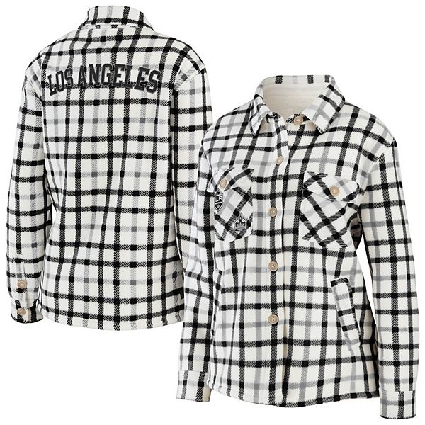 Women's Wear by Erin Andrews Oatmeal Chicago Blackhawks Plaid Button-Up Shirt Jacket Size: Medium