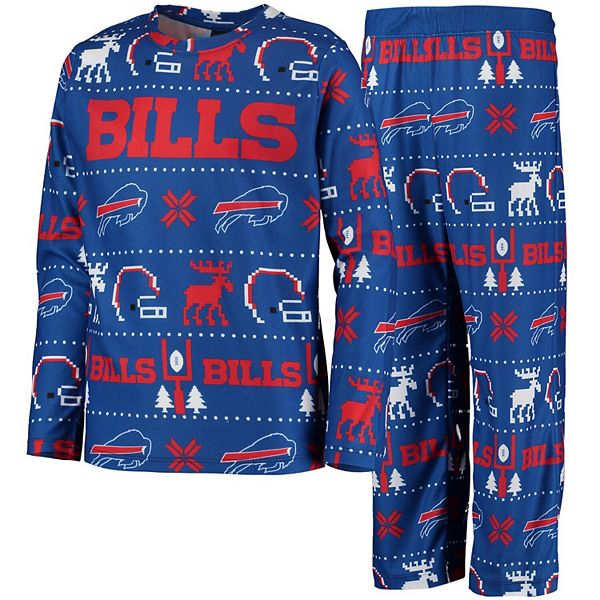 Youth Royal Buffalo Bills Logo Allover Print Long Sleeve T-Shirt Pants  Holiday Pajamas Sleep Set