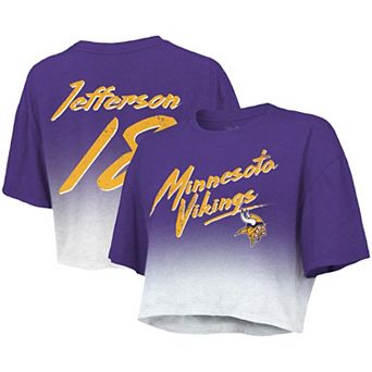 Women's Majestic Threads Justin Jefferson Purple/White Minnesota Vikings Drip-Dye Player Name & Number Tri-Blend Crop T-Shirt
