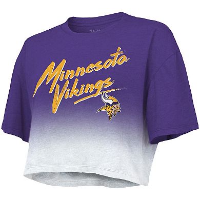 Women's Majestic Threads Justin Jefferson Purple/White Minnesota Vikings Drip-Dye Player Name & Number Tri-Blend Crop T-Shirt