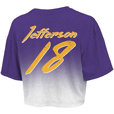 Women's Majestic Threads Justin Jefferson Purple/White Minnesota Vikings Drip-Dye Player Name & Number Tri-Blend Crop T-Shirt
