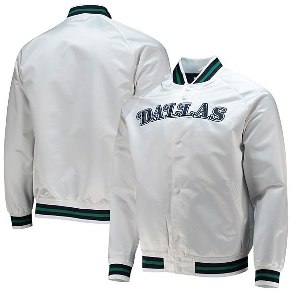 Men's Mitchell & Ness White Dallas Mavericks Hardwood Classics Arched Retro Lined Full-Zip Windbreaker Jacket Size: Medium