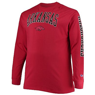 Men's Champion Cardinal Arkansas Razorbacks Big & Tall 2-Hit Long Sleeve T-Shirt