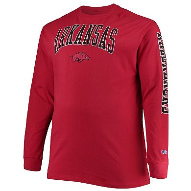 Men's Champion Cardinal Arkansas Razorbacks Big & Tall 2-Hit Long Sleeve T-Shirt