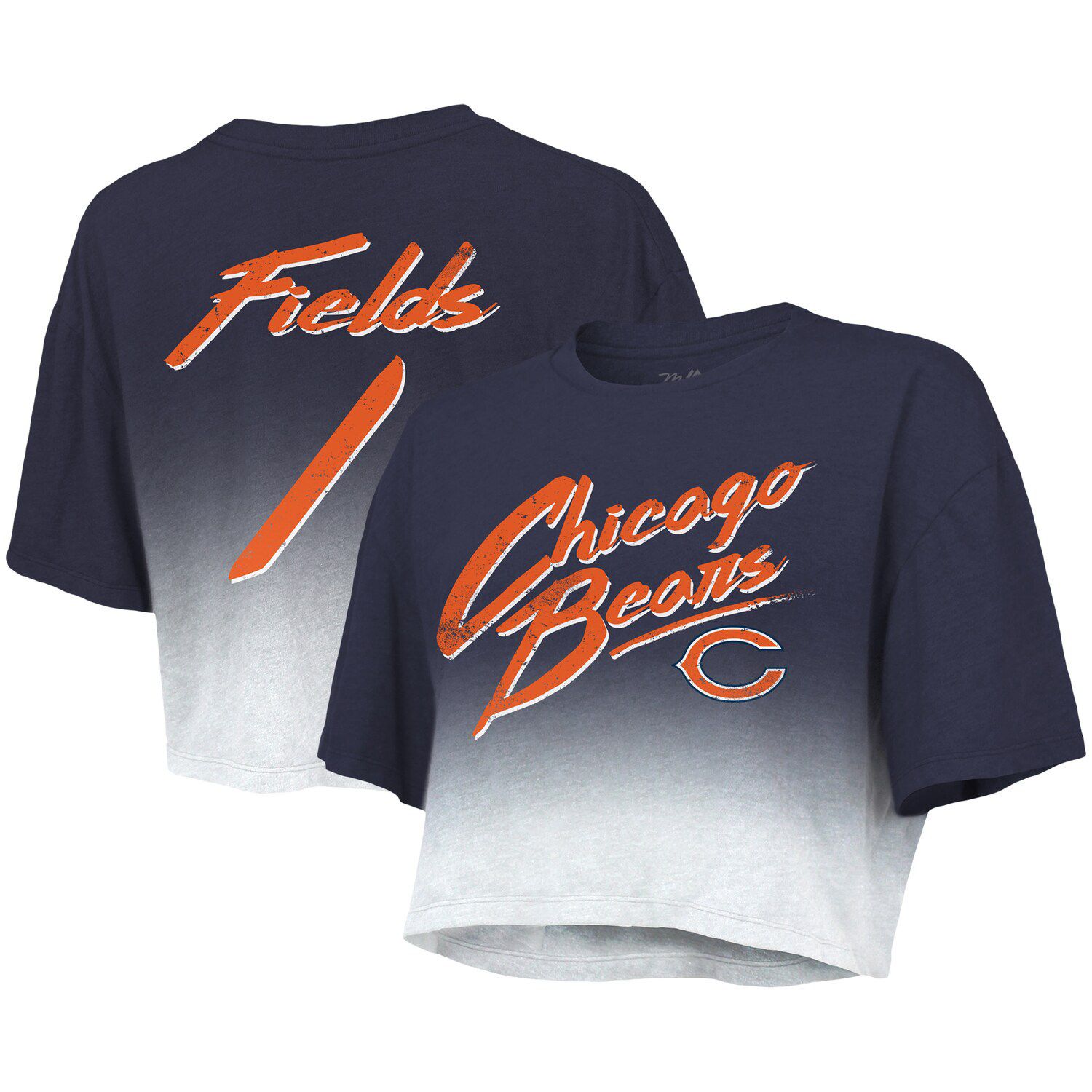 Men's Majestic Threads Justin Fields Cream/Navy Chicago Bears Vintage Player Name & Number 3/4-Sleeve Fitted T-Shirt Size: Medium