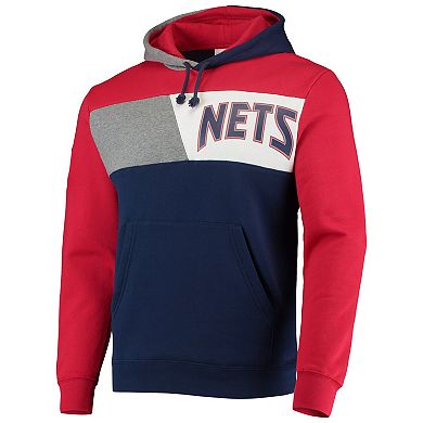 Men's Mitchell & Ness Navy New Jersey Nets Hardwood Classics Colorblock Pullover Hoodie