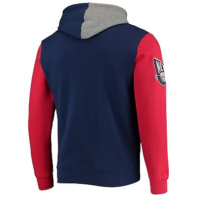 Men's Mitchell & Ness Navy New Jersey Nets Hardwood Classics Colorblock Pullover Hoodie