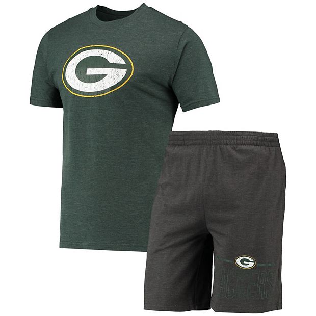 Men's Concepts Sport Charcoal/Green Green Bay Packers Meter T-Shirt &  Shorts Sleep Set