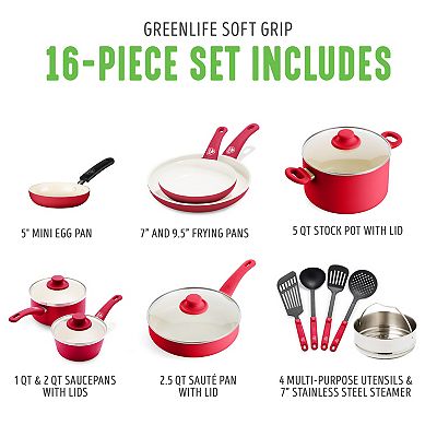 【GreenLife】 GreenLife Soft Grip 16-pc. Aluminum Healthy Ceramic Nonstick